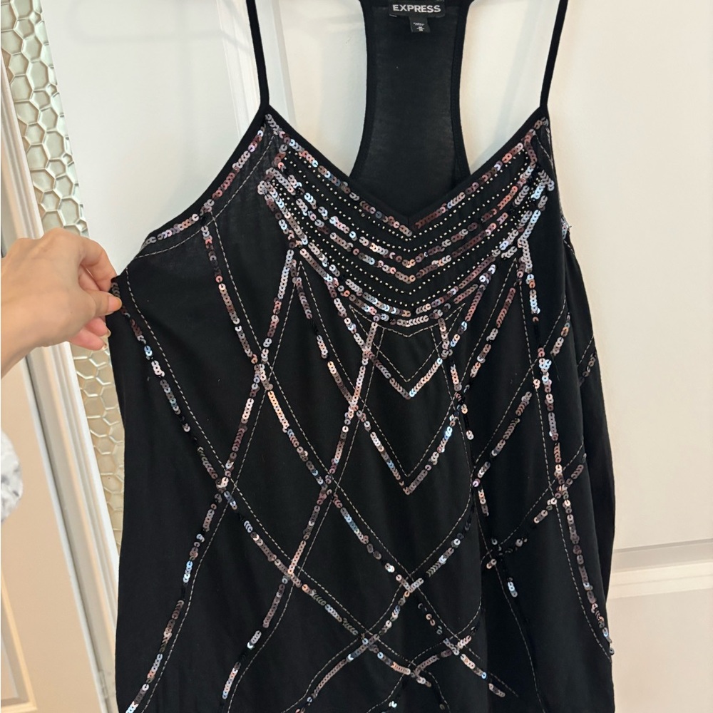 Express Black Sequin Tank Top NWOT